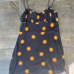 Urban Outfitters Black spaghetti strap mini 
Dress with Orange Sun Pattern